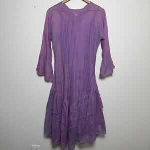 Aribo by Aaron Borthwick Women Fairy Midi Dress Small Purple Tulle Flare Sleeve